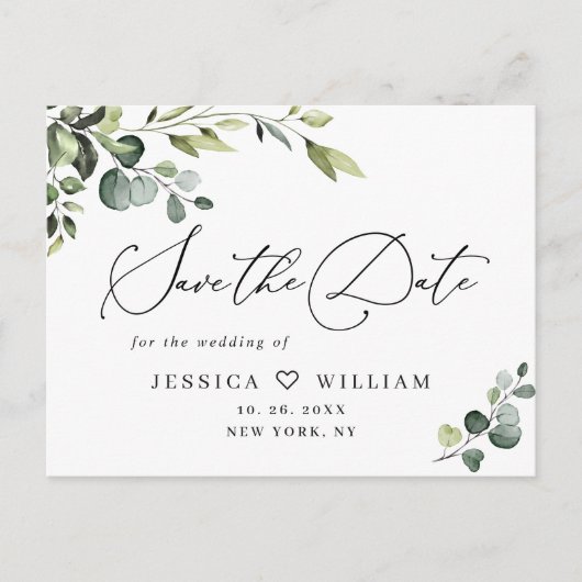 Elegant Eucalyptus Wedding Save the Date QR Code Briefkaart (Voorkant)
