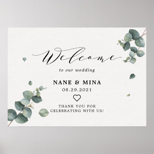Elegant Eucalyptus welkomstbord bruiloft Poster (Voorkant)
