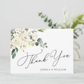 Elegant Eucalyptus White Roses Floral Bedankkaart (Staand voorkant)