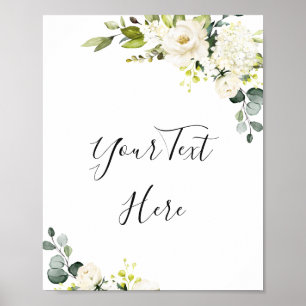 Elegant Eucalyptus White Roses Floral Sign Poster