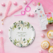 Elegant Eucalyptus White Roses Floral Wedding Papieren Bordje (Feest)