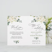 Elégant Eucalyptus White Roses Programme de mariag (Debout devant)
