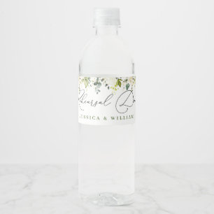 Elegant Eucalyptus White Roses Rehearsal Dinner Waterfles Etiket