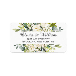 Elegant Eucalyptus White Roses Return Address Etiket