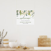 Elegant Eucalyptus White Roses Weddenschap Welkom Poster (Keuken)