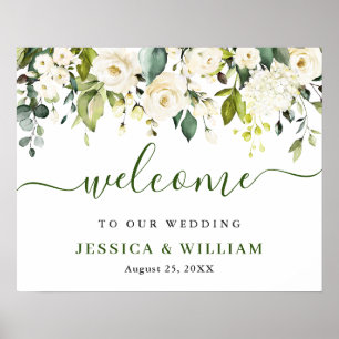 Elegant Eucalyptus White Roses Weddenschap Welkom Poster