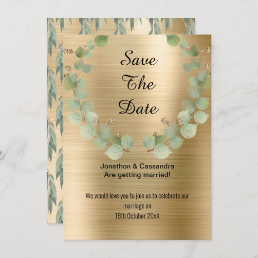ELEGANT EUCALYPTUS WREATH SAGE GOLD BEWAART DE DAT (Voorkant / Achterkant)