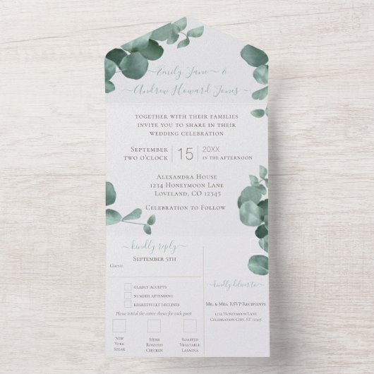 Elegant Eucalyptus Wreath Wedding All In One Uitnodiging (Binnen)