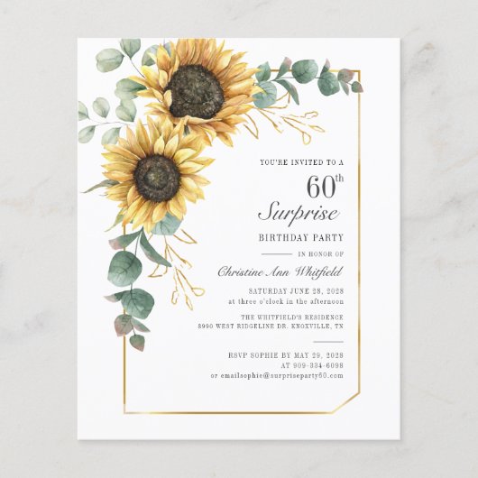 Elegant Eucalyptus Zonnebloem Script 60ste verjaar (Voorkant)