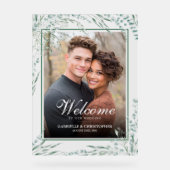 Elegant Eucalyptusblad Bruiloft Welkom Foto Acryl Bord (Voorkant)