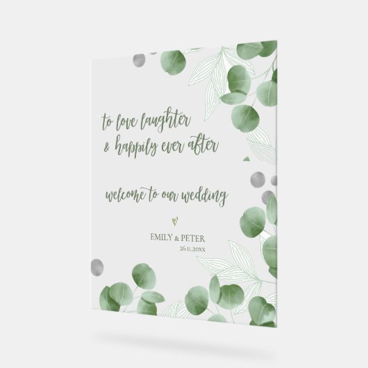 Elegant eucalyptusschrift Welkom op onze bruiloft Acryl Bord (Hoek)