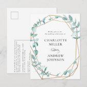 Elegant Eukalyptus Grün Gold Uitnodiging Briefkaart (Voorkant / Achterkant)