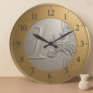 Elegant Euro Coin Golden Metallic European Map Art Grote Klok