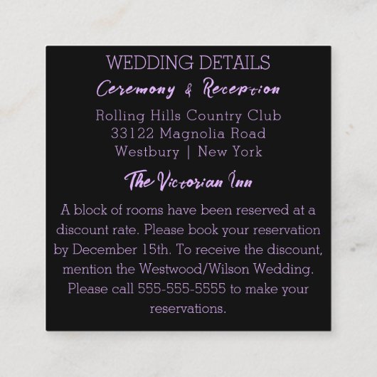 Elegant Evening Informatiekaartje (Achterkant)