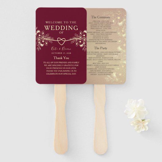Élégant éventail à main pour programme de mariage (Devant et derrière)