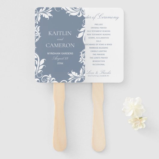 Élégant éventail de programme de mariage | Feuille (Devant et derrière)