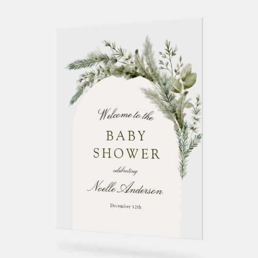 Elegant Evergreen Arch Baby shower Welkom Acryl Bord (Hoek)