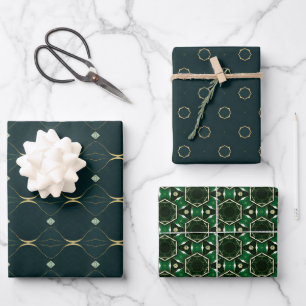 Elegant Evergreen en Gold Wrapping Paper Set