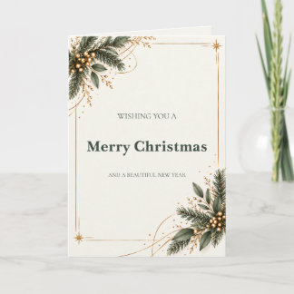 Elegant Evergreen Gold Christmas Card Feestdagen Kaart