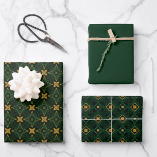 Elegant Evergreen Smaragd Groen en Goud Inpakpapier Vel