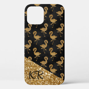 Elegant Exotic Flamingo Gold Glitter Glam Monogram iPhone 12 Pro Hoesje