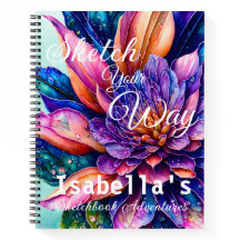 Elegant exotic flowers, watercolor Sketch Notebook