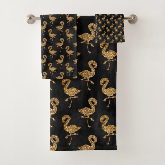 Elegant Exotisch Goud Glitter Flamingo Sparkle Gla Bad Handdoek (Insitu)