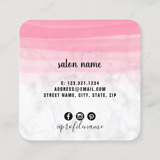 Elegant eyelash extensies marmering penseelstreek vierkante visitekaartje (Achterkant)