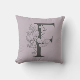 Elegant F Boho Floral Monogram Initiaal Lila grijs Kussen