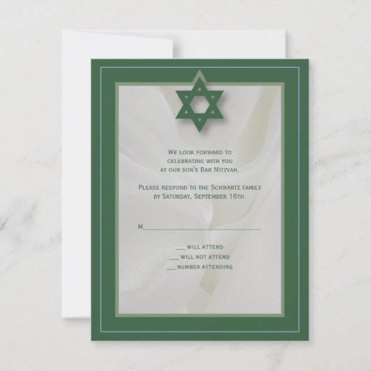 Elegant Fabric Bar Mitzvah RSVP Antwoord in groen (Voorkant)