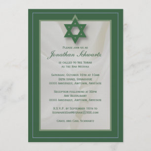 Elegant Fabric Bar Mitzvah Uitnodiging in Groen