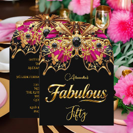 Elegant Fabulous 50 Birthday Black Gold Pink Kaart