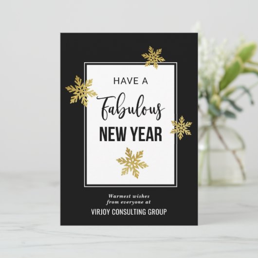 Elegant Fabulous New Year Festive Gold Snowflakes Feestdagenkaart (Staand voorkant)