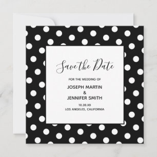 Élégant faire-part à pois blancs avec calligraphie