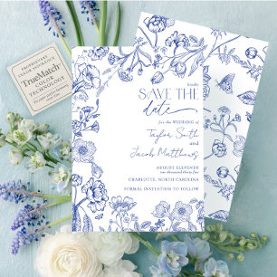 Élégant Faire-part bleu et blanc de chinoiserie po