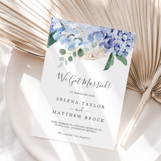 Élégant Faire-part Blue Hydrangea Elopement