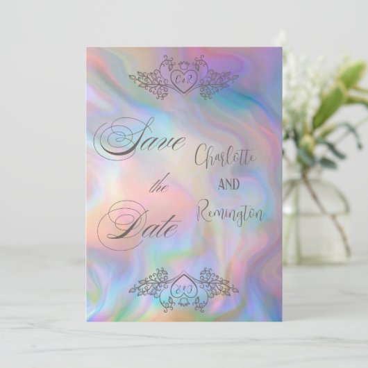 Élégant faire-part de couleur nacrée à conserver  (Debout devant)