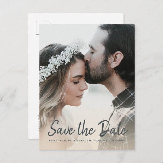 Élégant faire-part de date de mariage avec photo d (Devant / Derrière)