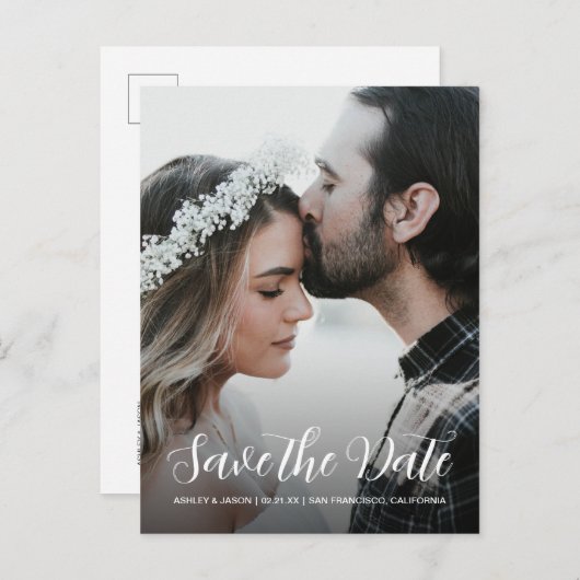 Élégant faire-part de date de mariage avec photo d (Devant / Derrière)