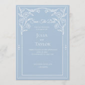 Élégant Faire-Part de Date de Mariage Minimal Bleu (Devant)