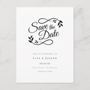 Élégant Faire-Part de Date de Mariage Noir et Blan
