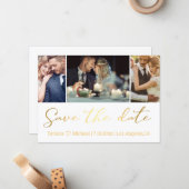 Élégant Faire-Part de Date de Mariage Script Or 3 (Devant/Arrière en situation)