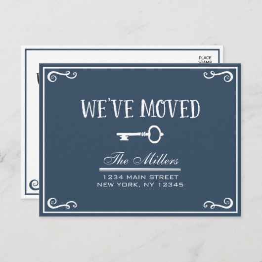 Élégant Faire-part de déplacement de clé bleue mar (Devant / Derrière)