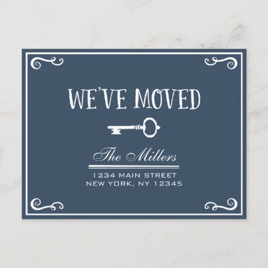 Élégant Faire-part de déplacement de clé bleue mar (Devant)
