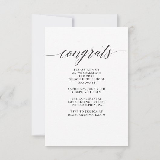 Élégant Faire-part de graduation de script avec ph (Dos)