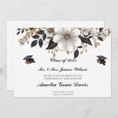 Élégant Faire-part de Graduation Noir & Or (Devant / Derrière)