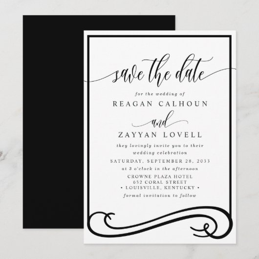 Élégant faire-part de mariage à calligraphie noire (Devant / Derrière)