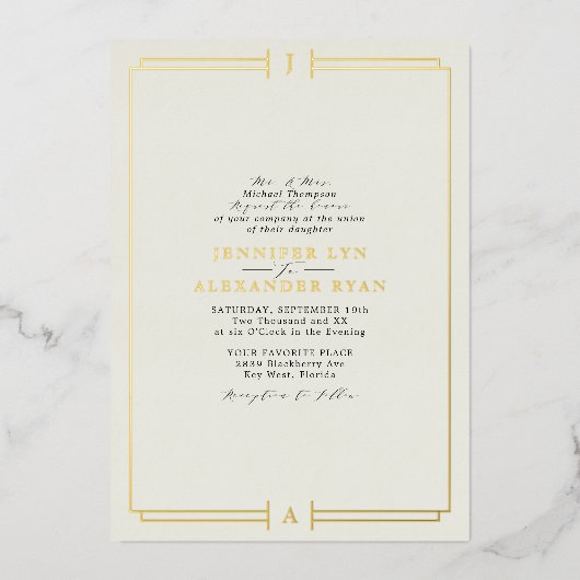 Élégant Faire-part de mariage à code QR RSVP monog (Recto)