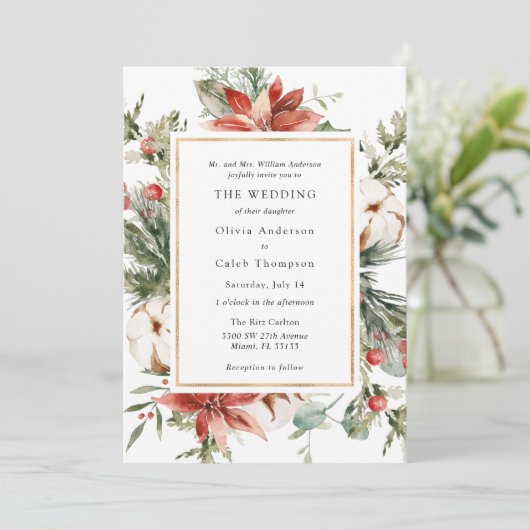 Élégant Faire-part de mariage À feuillage persista (Debout devant)