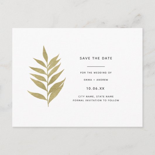 Élégant faire-part de mariage à feuille d'or "Save (Devant)
